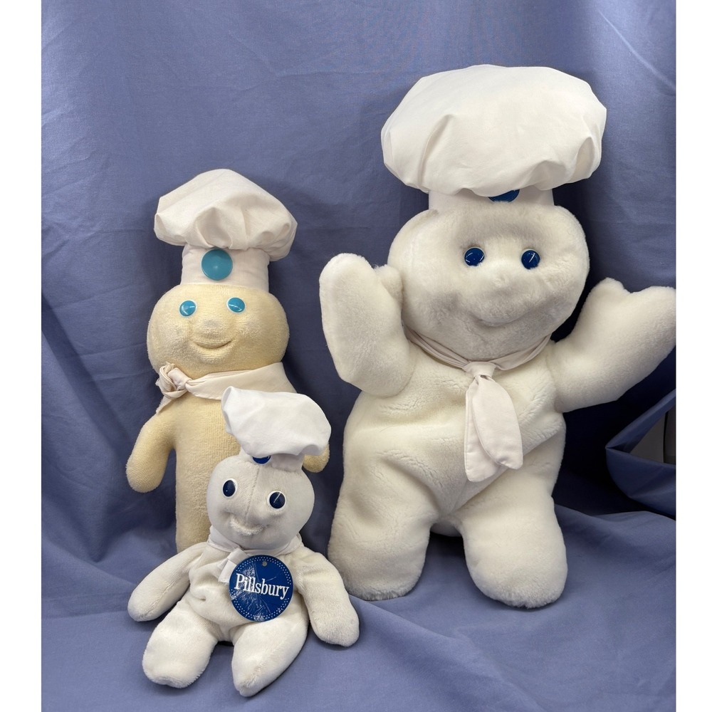 Pillsbury Doughboy Poppin Fresh Plush Set 7-15in White Vintage Advertising 3pc